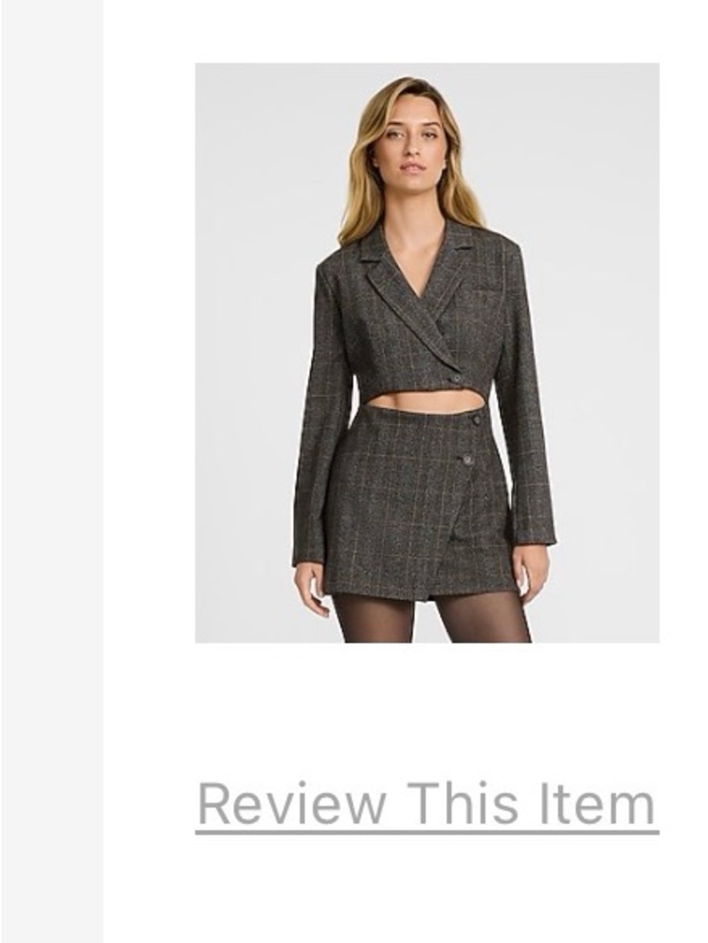 Express Gray Plaid Cutout Tailored Blazer Romper